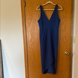 Abercrombie & Fitch Plunge V-Neck Midi Dress Blue